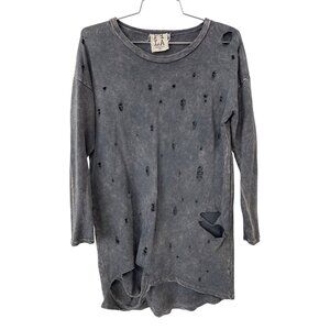 PPLA Jagger Long Sleeve Top Size XS Crewneck Distressed Gray Cotton Streetwear